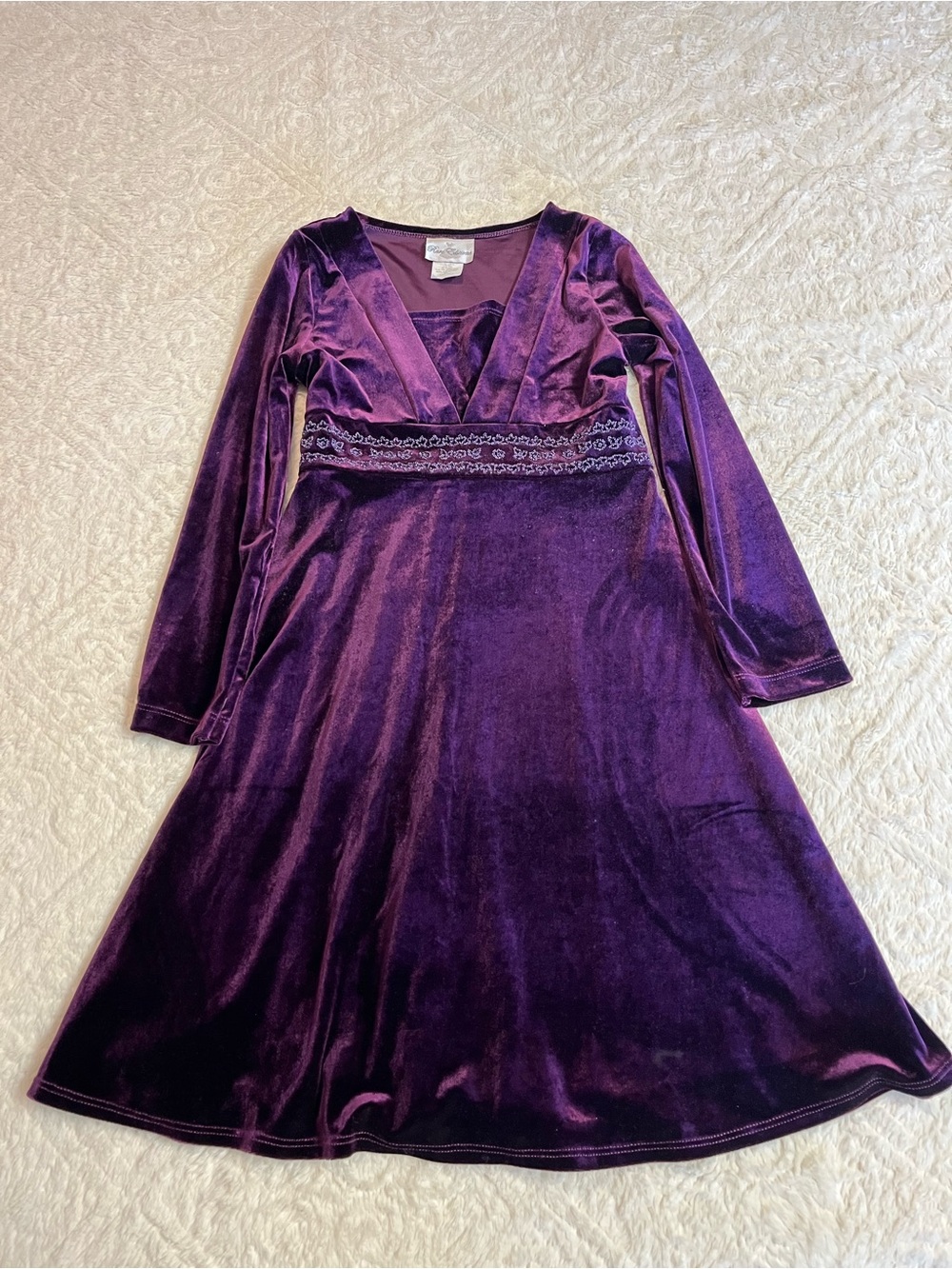 Rare Editions Deep Purple Velvet Dress with V-Neck